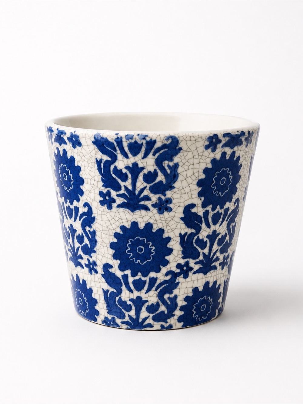 Pottery Barn Hand Painted Vintage Blue and White Terracotta Flower Pot Planter